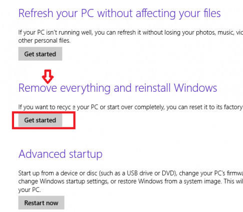 Cách reset máy tính win 8