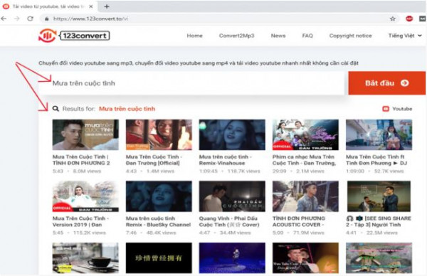 Tải video từ Youtube với 123converto