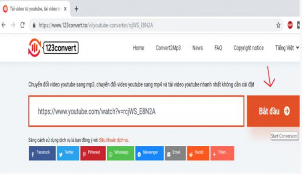 Tải video từ Youtube với 123converto